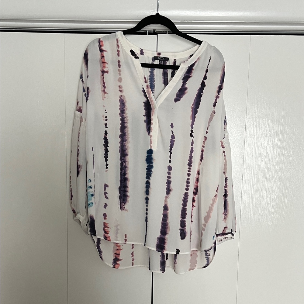 NYDJ White and Purple Striped Blouse